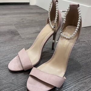 Elegant Pink Heels with Pearl Ankle Strap